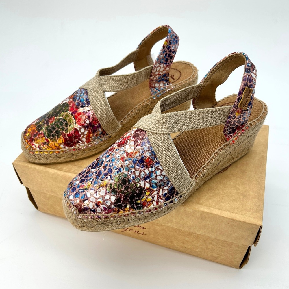 Wedge Espadrille Sandals Toni Pons Telva Womens Sz 7.5 Colorful Floral Print NEW - Picture 6 of 7